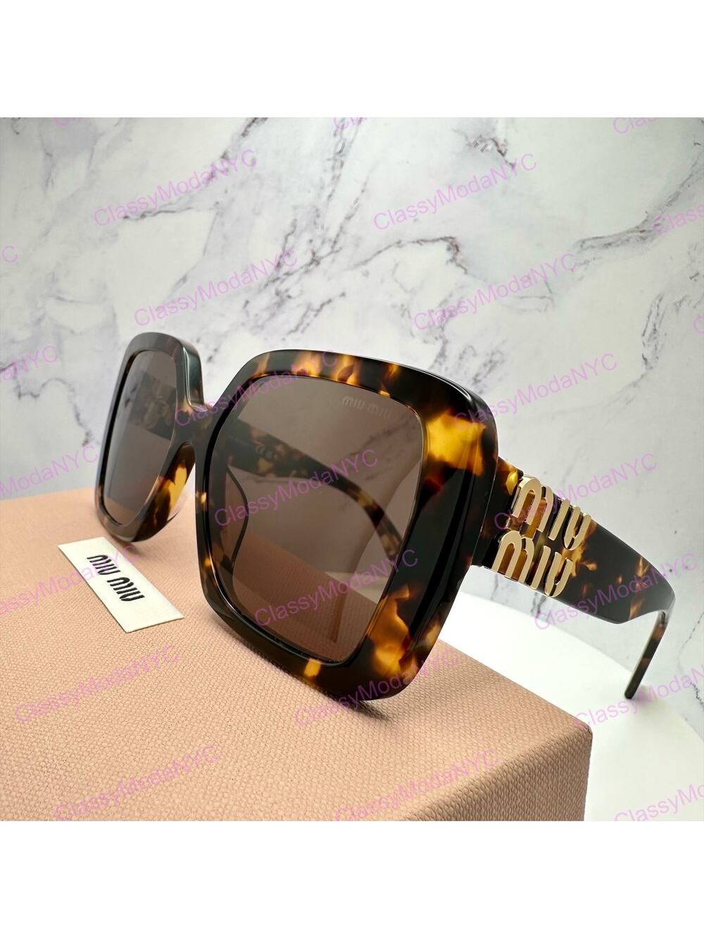 New MIU MIU Sunglasses Brown Square Gold Full Rim 56mm MIU MIU